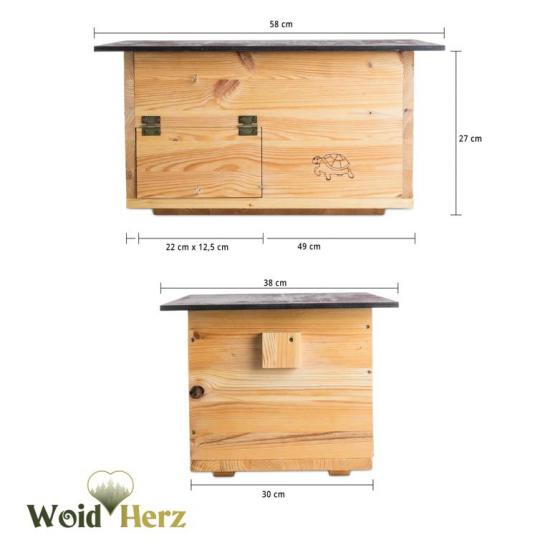 Preview: Woid Herz Premium Schildkrötenhaus (SH2) lasiert aus 20mm starken Vollholz